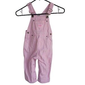 Key Bib Overalls Girl 24 Month Pink white stripe railroad farmer carpenter denim